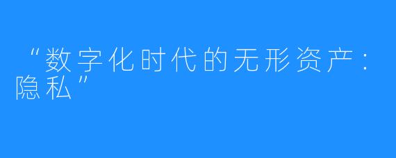 “数字化时代的无形资产:隐私”